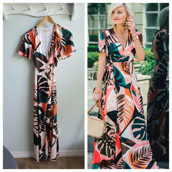 Hutch Tropical Print Maxi Wrap Dress Xs 
